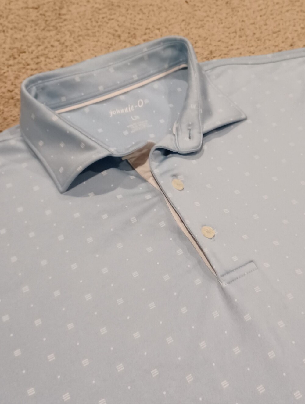 johnnie-O Men's Pale Blue Polo with Micro Square Print